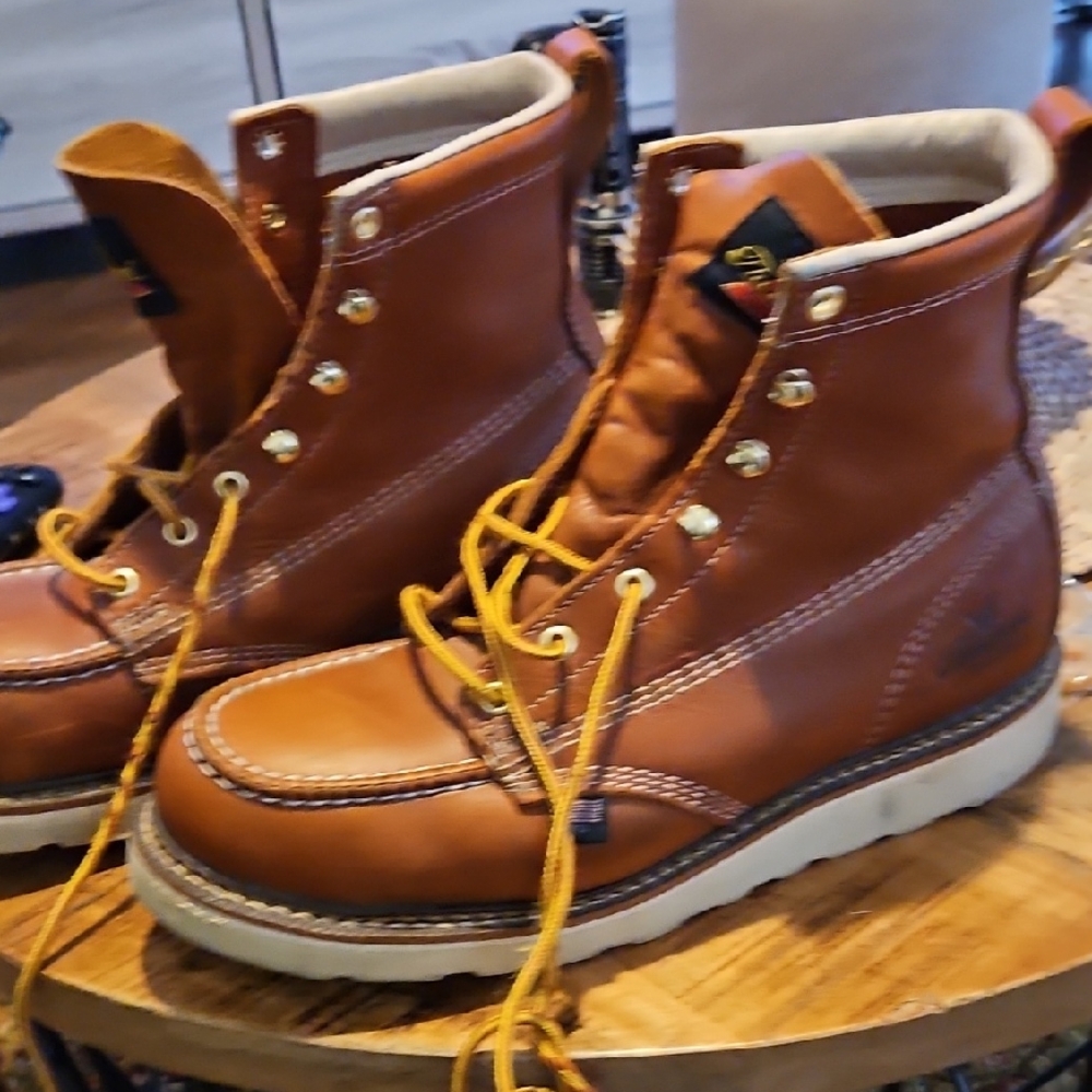 Men's Brown Leather Work Boots with Wedge Sole